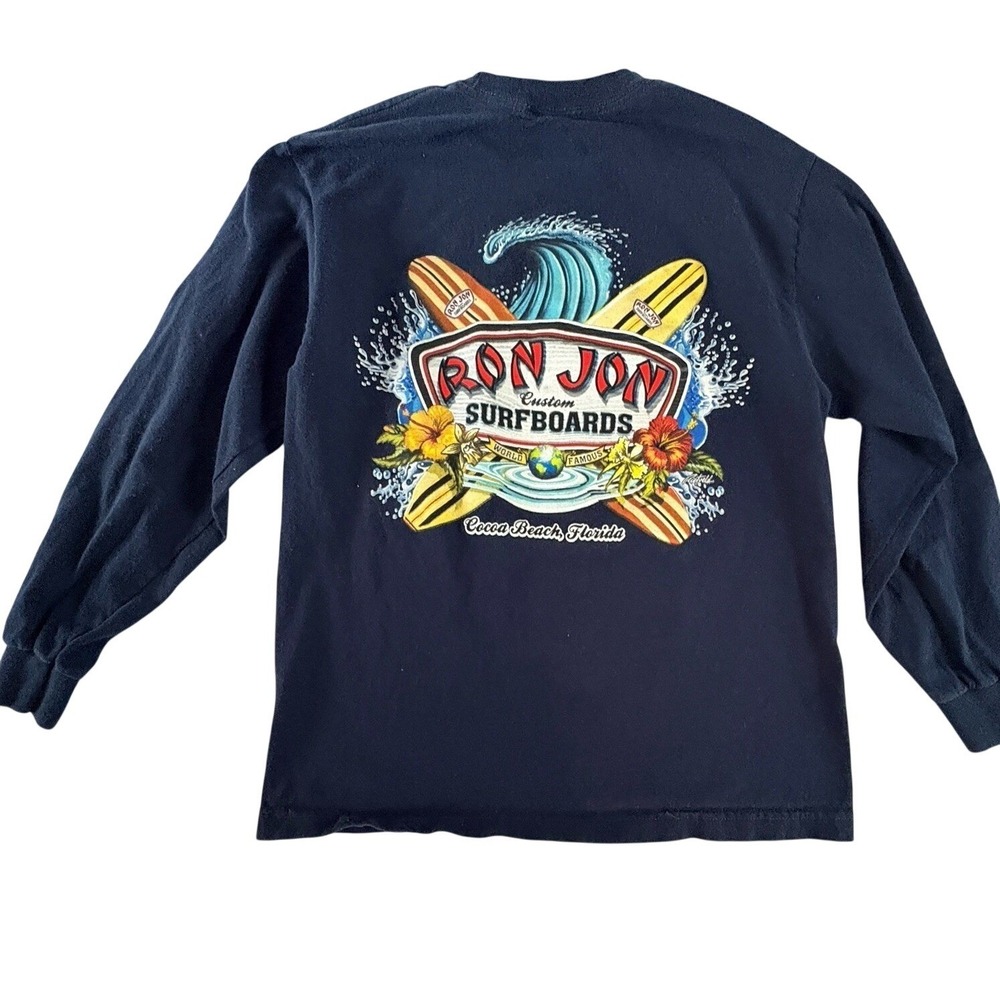 Ron Jon Surf Shop Long Sleeve T-Shirt Mens Medium Navy Blue Cocoa Beach Graphic